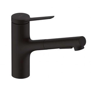 HANSGROHE Zesis M33 Dřezová baterie s výsuvnou sprškou, sBox, matná černá 74821670 obraz