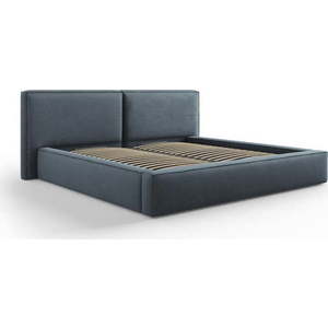 Tmavě modrá čalouněná dvoulůžková postel s úložným prostorem a roštem 160x200 cm Arendal – Cosmopolitan Design obraz