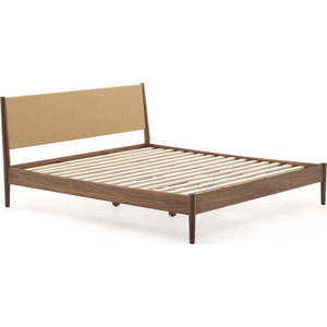 Tmavě hnědá dvoulůžková postel z ořechového dřeva s roštem 180x200 cm Elan – Kave Home obraz