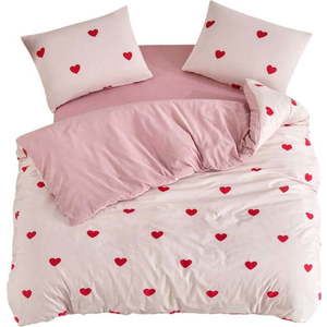 Růžové povlečení na jednolůžko/prodloužené s prostěradlem/3dílné 160x220 cm Red Heart – Mila Home obraz
