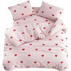 Růžové povlečení na jednolůžko/prodloužené s prostěradlem/3dílné 160x220 cm Red Heart – Mila Home obraz
