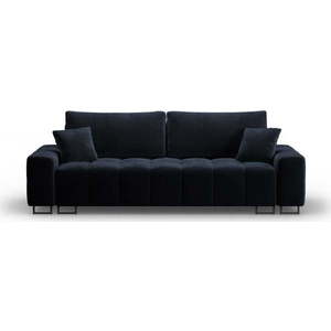 Tmavě modrá sametová rozkládací pohovka s úložným prostorem 250 cm Wicklow – Cosmopolitan Design obraz
