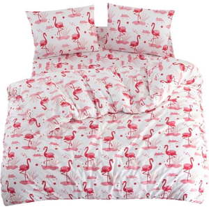 Bílo-růžové povlečení na jednolůžko/prodloužené s prostěradlem/3dílné 160x220 cm Flamingo – Mila Home obraz