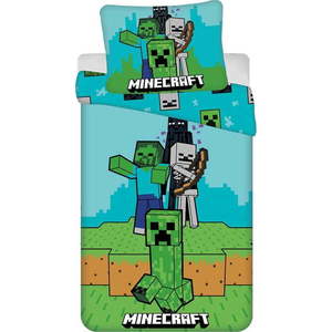 Zeleno-modré bavlněné dětské povlečení na jednolůžko 140x200 cm Minecraft "Mobs Here" – Jerry Fabrics obraz