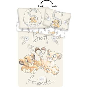 Světle žluté bavlněné dětské povlečení do postýlky 100x135 cm Lion King "Best Friends" – Jerry Fabrics obraz