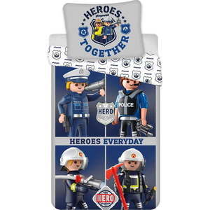Modro-šedé bavlněné dětské povlečení na jednolůžko 140x200 cm Playmobil – Jerry Fabrics obraz