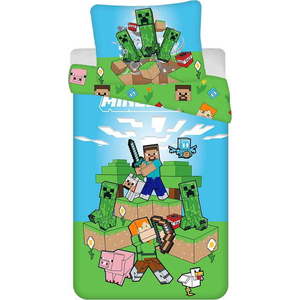 Zeleno-modré bavlněné dětské povlečení na jednolůžko 140x200 cm Minecraft "Outdoor Mobs" – Jerry Fabrics obraz