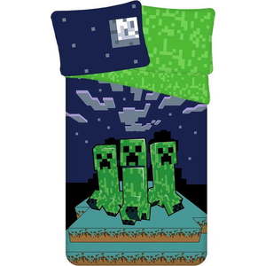 Zeleno-modré bavlněné dětské povlečení na jednolůžko 140x200 cm Minecraft "Sssleep Tight" – Jerry Fabrics obraz