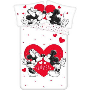 Červeno-bílé bavlněné dětské povlečení na jednolůžko 140x200 cm Mickey and Minnie "Love" – Jerry Fabrics obraz