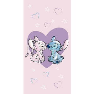 Růžová bavlněná dětská osuška 70x140 cm Lilo and Stitch "Love" – Jerry Fabrics obraz