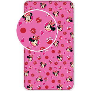 Růžové napínací bavlněné dětské prostěradlo 90x200 cm Minnie "Hearts" – Jerry Fabrics obraz