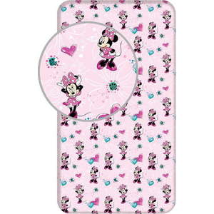Růžové napínací bavlněné dětské prostěradlo 90x200 cm Minnie "Flowers" – Jerry Fabrics obraz