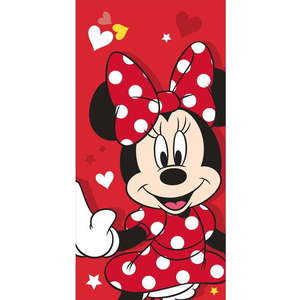 Červená bavlněná dětská osuška 70x140 cm Minnie "Red heart" – Jerry Fabrics obraz