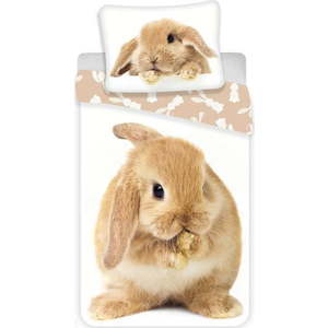 Bílo-hnědé bavlněné dětské povlečení na jednolůžko 140x200 cm Bunny – Jerry Fabrics obraz