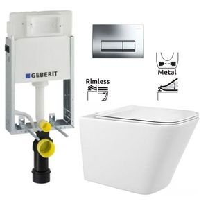 GEBERIT KOMBIFIXBasic vč. chromového tlačítka DELTA 51 + WC REA Raul Rimless + SEDÁTKO 110.100.00.1 51CR RA1 obraz