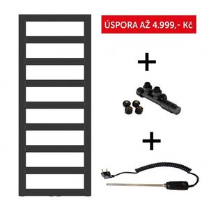 HOPA Akční set: radiátor GLASGOW černá barva + ventil HYBRID + topná tyč PATRONA Barva Černá , Doporučená topná tyč 900 W, Rozměr A 60 cm, Rozměr C 170 cm, Skutečný rozměr radiátoru 600 x 1700 mm RADGLA601731HT obraz