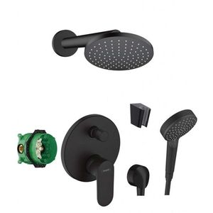 HANSGROHE Sprchový set s baterií pod omítku, s tělesem, průměr 20 cm, 2 proudy, matná černá SANI21HHH412 obraz