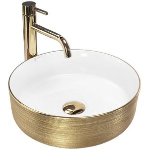 Keramické umyvadlo na desku REA Sami White Brush Gold obraz