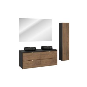 Comad Koupelnová sestava s deskou, skříňkami, umyvadly a zrcadlem Talia Casella 120 cm černý mat/dub casella obraz