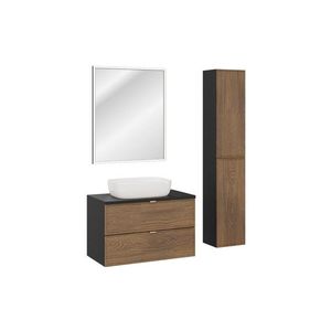 Comad Koupelnová sestava Talia Casella s deskou, umyvadlem, skříňkami a zrcadlem 80 cm černá mat/dub casella obraz