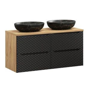 Comad Závěsná skříňka Ocean Mona 120 cm s deskou a umyvadly černá/dub olejovaný obraz
