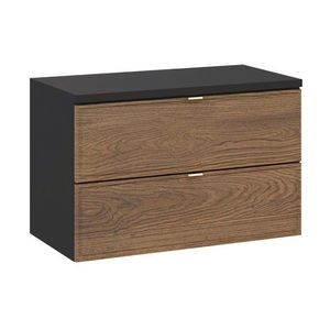 Comad Závěsná skříňka pod umyvadlo Talia Casella s deskou 80 cm černý mat/dub casella obraz
