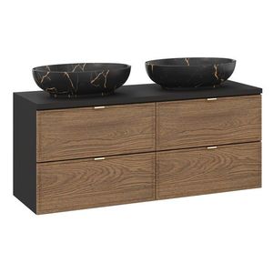 Comad Závěsná skříňka Talia Casella Mona s umyvadly 120 cm černý mat/dub casella obraz