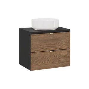 Comad Závěsná skříňka Talia Casella s deskou a umyvadlem 60 cm černý mat/dub casella obraz