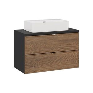 Comad Závěsná skříňka Talia Casella s deskou a umyvadlem 80 cm černý mat/dub casella obraz