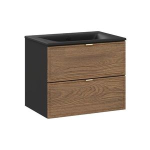 Comad Závěsná skříňka Talia Casella se zápustným umyvadlem 60 cm černý mat/dub casella obraz