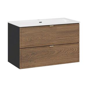 Comad Závěsná skříňka Talia Casella se zápustným umyvadlem 80 cm černý mat/dub casella obraz