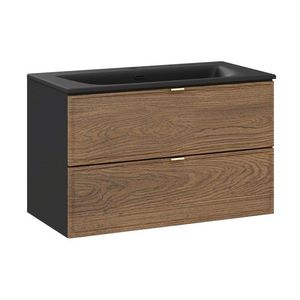 Comad Závěsná skříňka Talia Casella se zápustným umyvadlem 80 cm černý/dub casella obraz