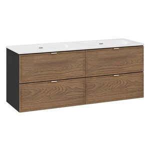 Comad Závěsná skříňka Talia Casella Sky se zápustnými umyvadly 120 cm černý mat/dub castella obraz