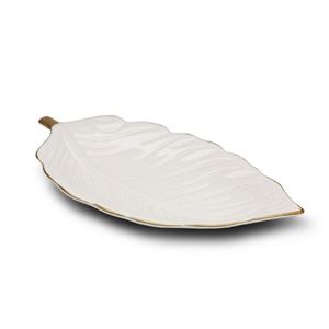 Dekorativní keramický talíř ve tvaru listu, krémová, 30 cm - II. jakost, POUZE OSOBNÍ ODBĚR obraz