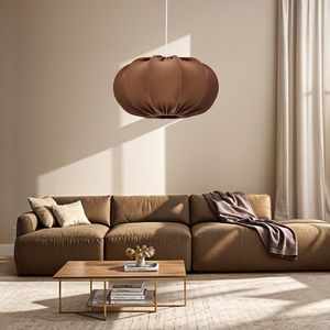 Skandinávská závěsná lampa CAFEE' s moka hnědým stínidlem 52 cm - minimalistické stropní osvětlení v japonském stylu E27 obraz