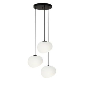 Závěsná lampa STONES v japonském stylu - kulatá základna s 20cm stínidly ve tvaru kamene - moderní osvětlení obývacího pokoje 3x E27 obraz