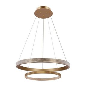 ZÁVĚSNÁ LAMPA HASHIM 60+40CM MATNÁ TMAVĚ ZLATÁ 22W+34W LED KRYSTALY ČIŘÉ obraz