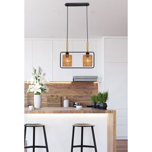 Závěsná lampa Crown, černá, 2x40W, E27, béžové stínidlo obraz