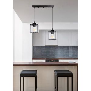 Závěsná lampa Glassia černá 2X40 E27 černé stínidlo + čiré krystaly obraz