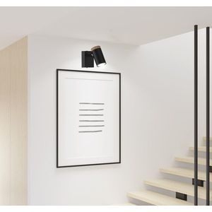 Nástěnná lampa Lagos, pohyblivá, černé dřevěné stínidlo, GU10 obraz