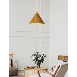 Závěsná lampa Dunca 25, černá, 1x40, E27, stínidlo ze světlého dubu obraz