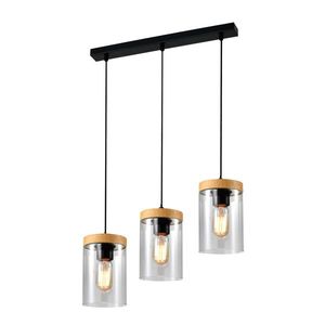 Závěsná lampa Wels 3X40 černá + dřevěné kouřové stínidlo obraz