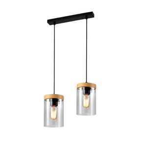 Závěsná lampa Wels 2X40 černá + dřevěné kouřové stínidlo obraz