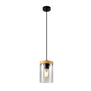 Závěsná lampa Wels 1X40 černá + dřevěné kouřové stínidlo obraz