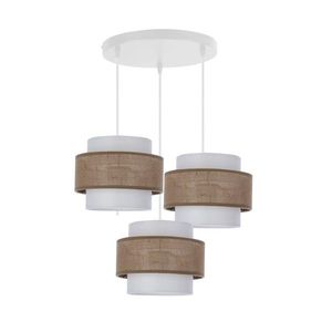 Jutová závěsná lampa bílá deska 3x40W e27 stínidlo bílá+béžová obraz