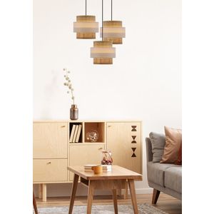 Závěsná lampa z ratanu, černá, deska, 3x40W, stínidlo E27, bílá+krémová obraz