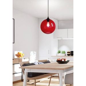 Stropní lampa Edison s červenou skleněnou koulí obraz