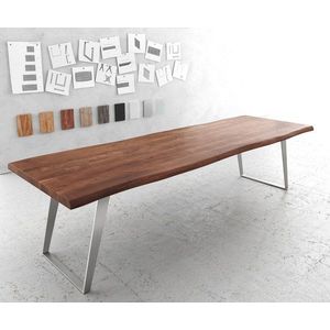 Jídelní stůl Edge 300x100cm XL akácie hnědá nerezová ocel obraz
