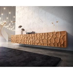 TV stolek Solu 260 cm přírodní akácie 2 dvířka 6 zásuvek 3D obraz