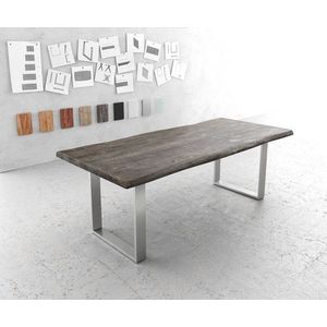 Jídelní stůl Edge 220x100cm XL akácie platina nerezová ocel obraz